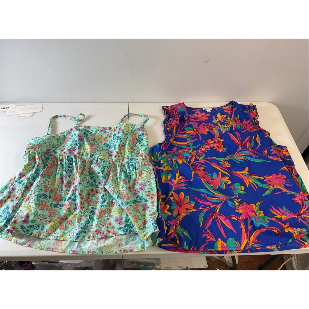 Womens J. Crew 2 top lot size MD / 10 sleeveless Floral Summer Vacation colorful